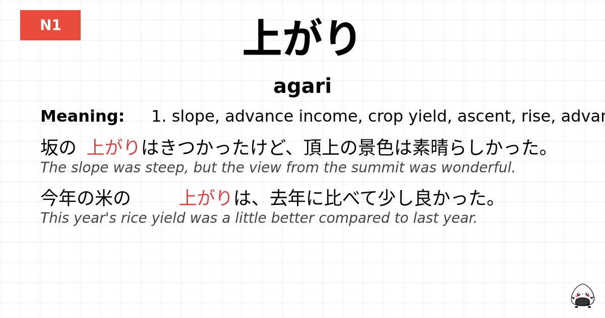 JLPT JLPT-N1 Vocab: あがり - jlpt.amgidex.com
