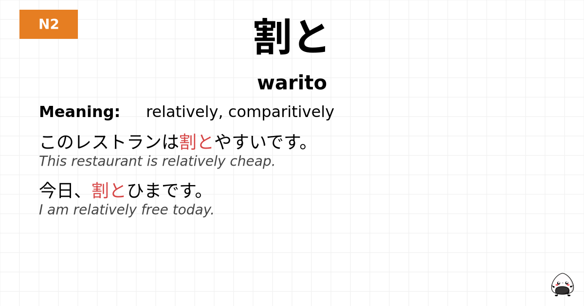 JLPT JLPT-N2 Vocab: わりと - jlpt.amgidex.com
