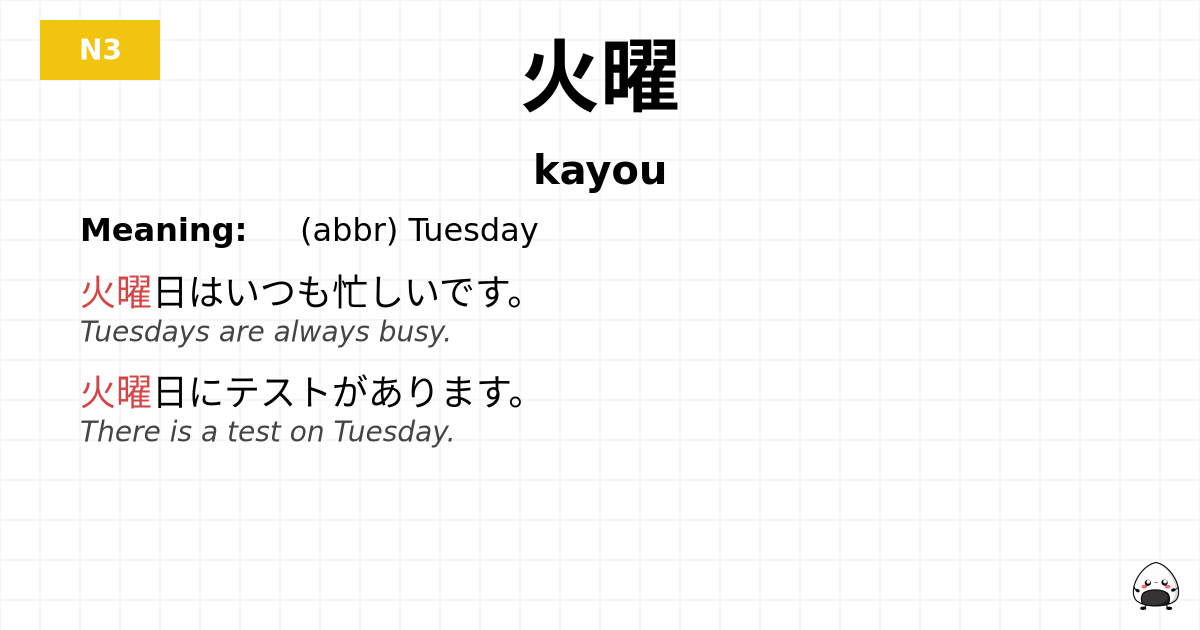 火曜 flashcard