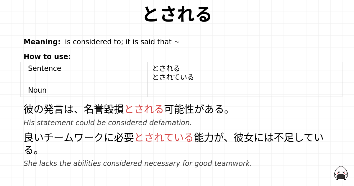 JLPT N1 Grammar: とされる - jlpt.amgidex.com