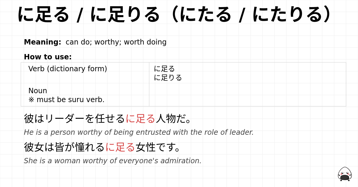 JLPT N1 Grammar: に足る / に足りる(にたる / にたりる) - jlpt.amgidex.com