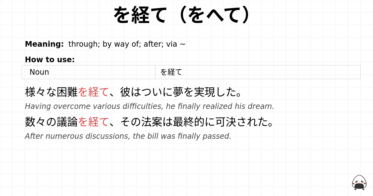 JLPT N1 Grammar: を経て(をへて) - jlpt.amgidex.com