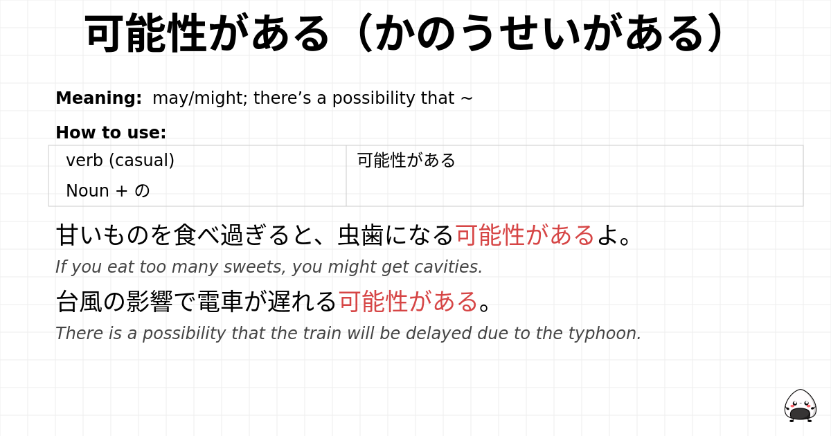 可能性がある（かのうせいがある） flashcard