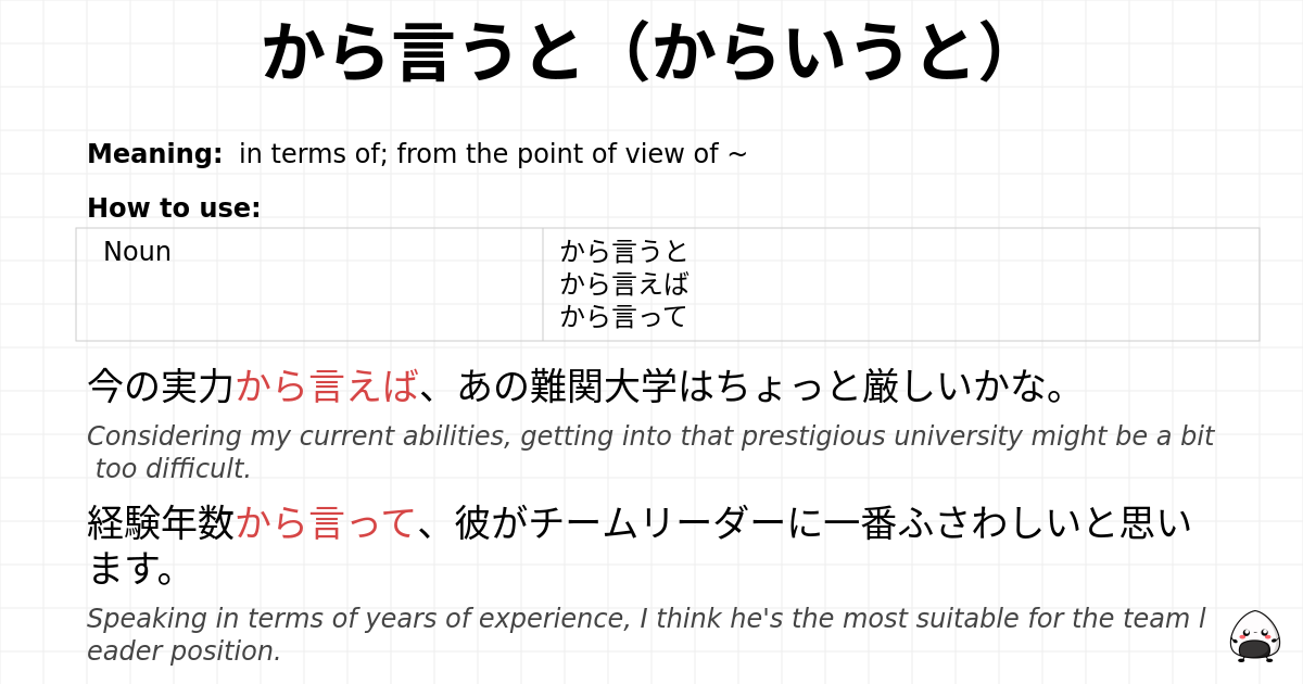 JLPT N2 Grammar: から言うと(からいうと) - jlpt.amgidex.com