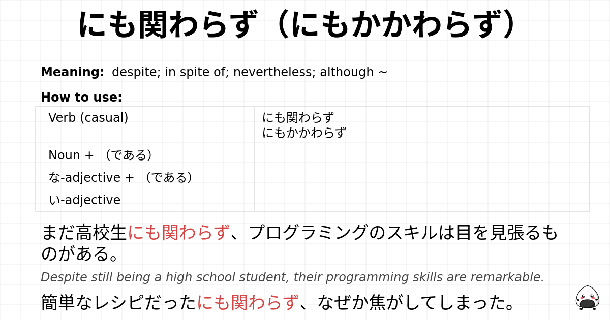 JLPT N2 Grammar: にも関わらず(にもかかわらず) - jlpt.amgidex.com