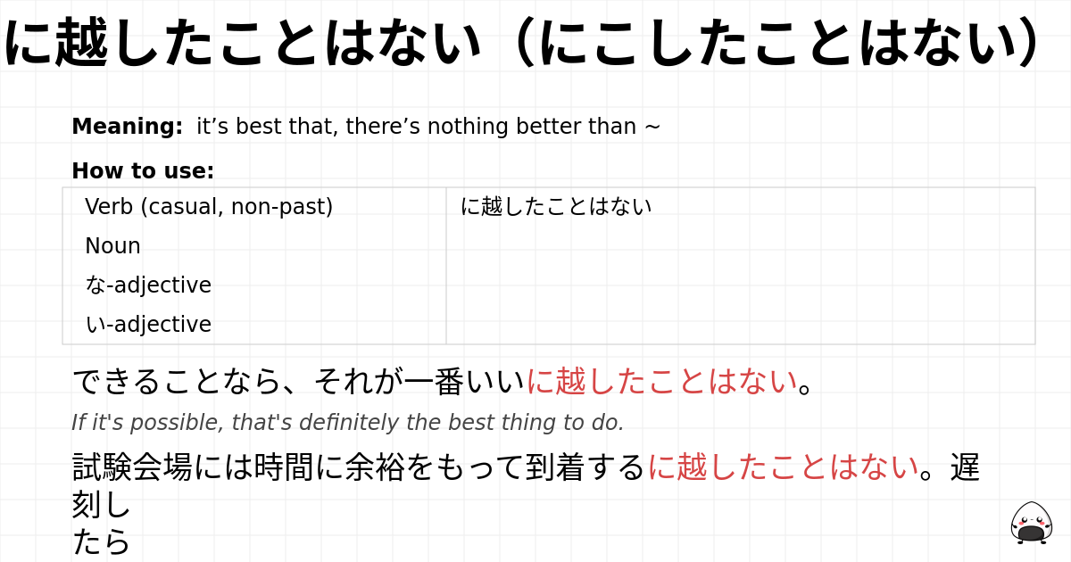 JLPT N2 Grammar: に越したことはない（にこしたことはない） - jlpt.amgidex.com