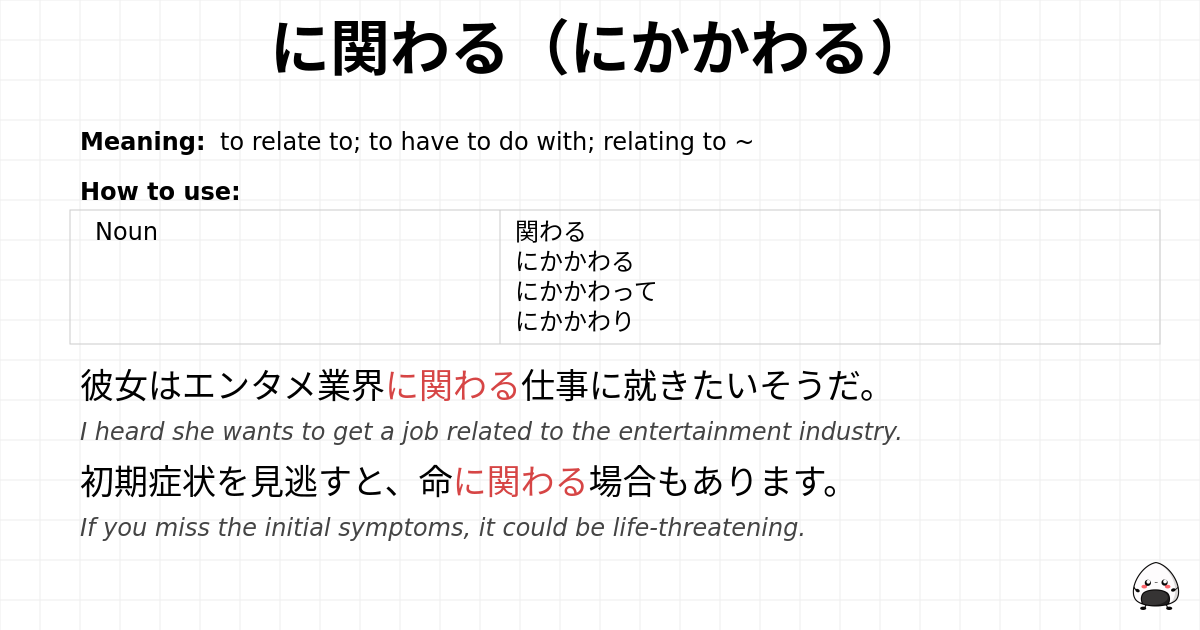 JLPT N2 Grammar: に関わる(にかかわる) - jlpt.amgidex.com