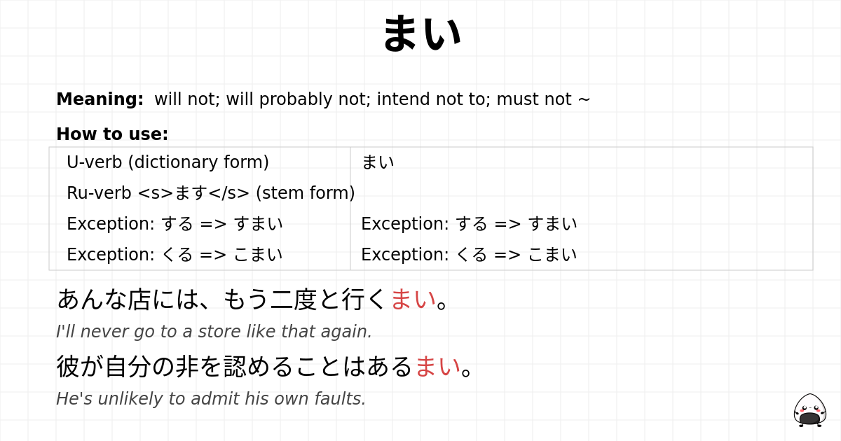 JLPT N2 Grammar: まい - jlpt.amgidex.com