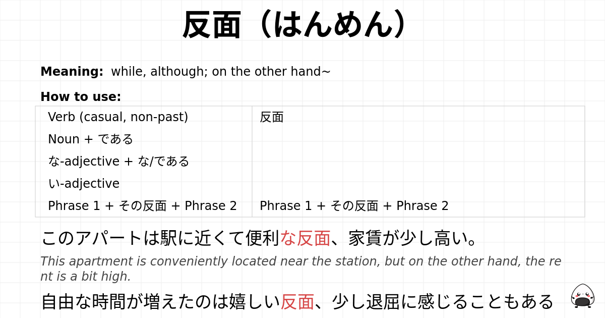 JLPT N2 Grammar: 反面(はんめん) - jlpt.amgidex.com