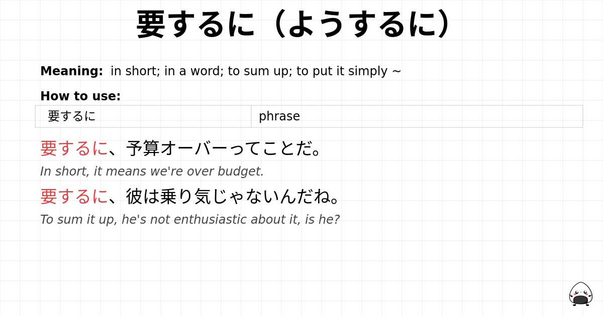 JLPT N2 Grammar: 要するに（ようするに） - jlpt.amgidex.com