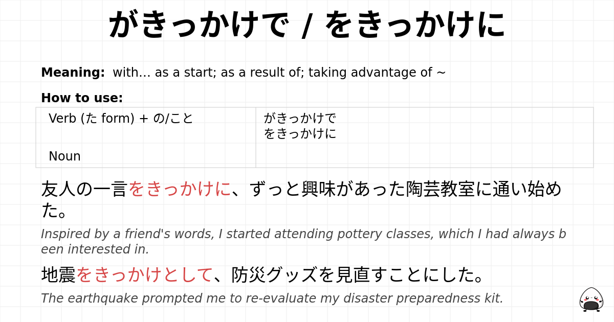 がきっかけで / をきっかけに flashcard