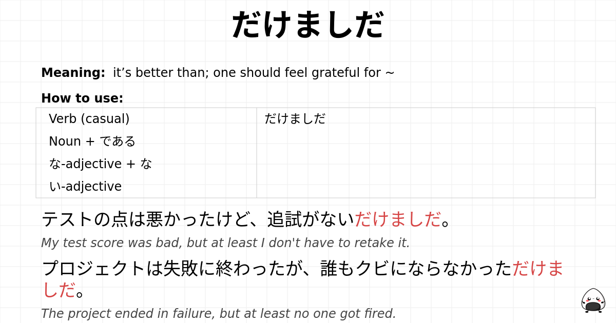 だけましだ flashcard