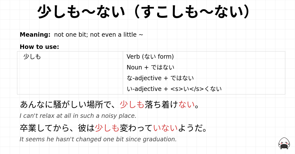 少しも～ない（すこしも～ない） flashcard
