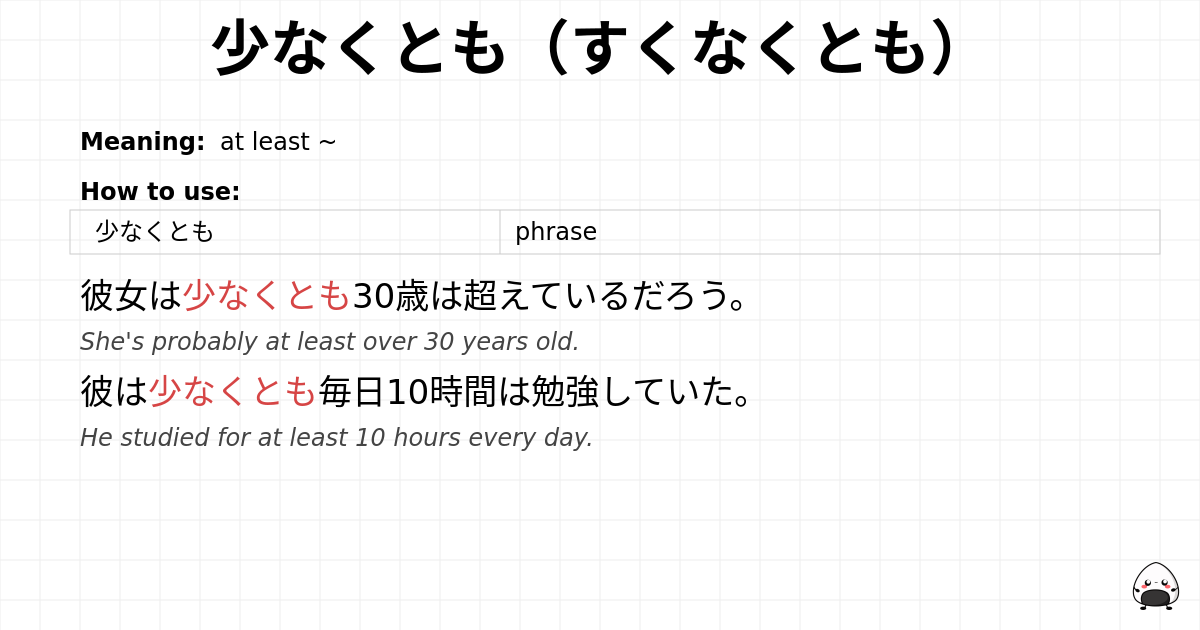 少なくとも（すくなくとも） flashcard