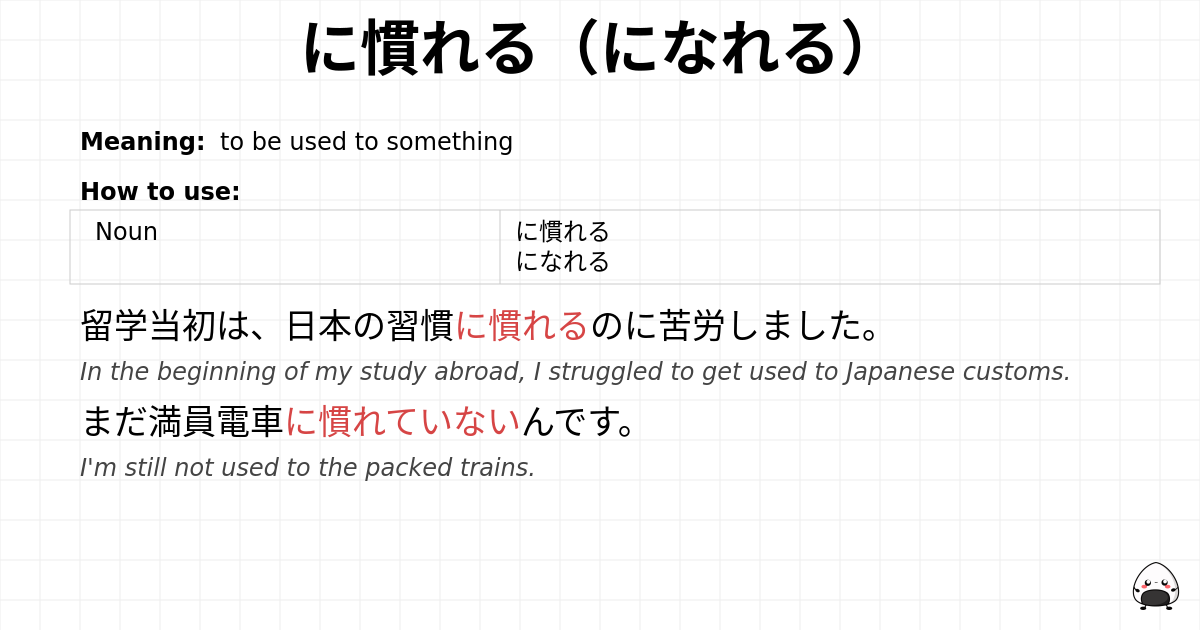 JLPT N3 Grammar: に慣れる（になれる） - jlpt.amgidex.com