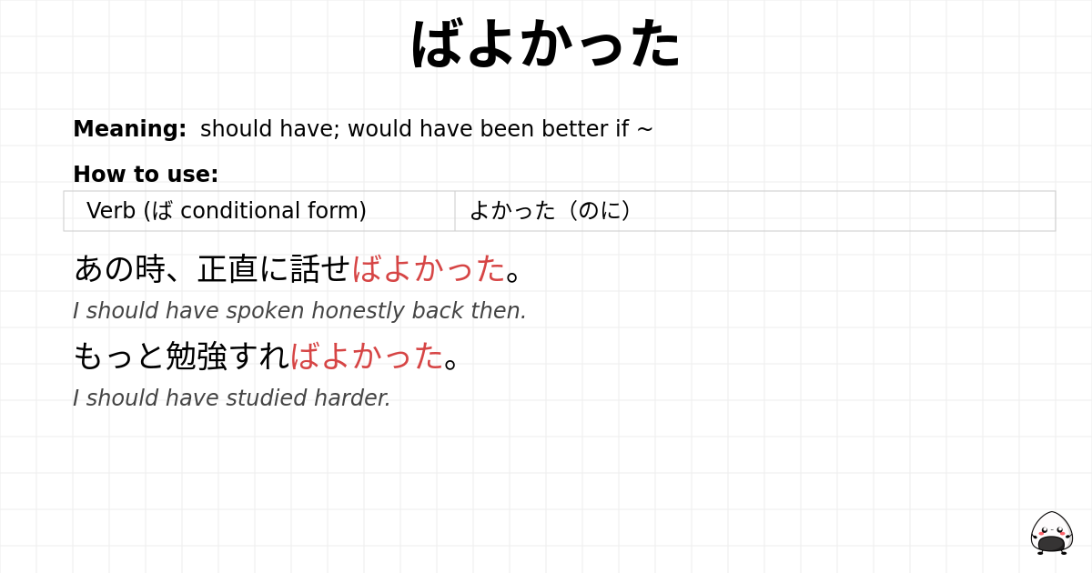 JLPT N3 Grammar: ばよかった - jlpt.amgidex.com