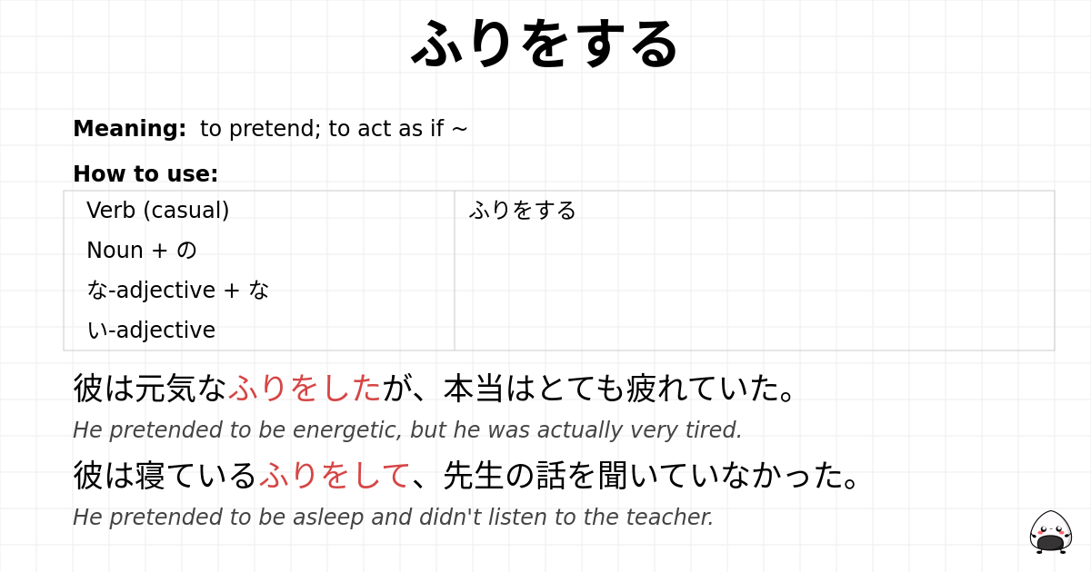 JLPT N3 Grammar: ふりをする - jlpt.amgidex.com