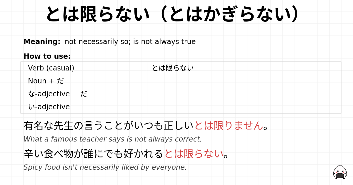 とは限らない（とはかぎらない） flashcard