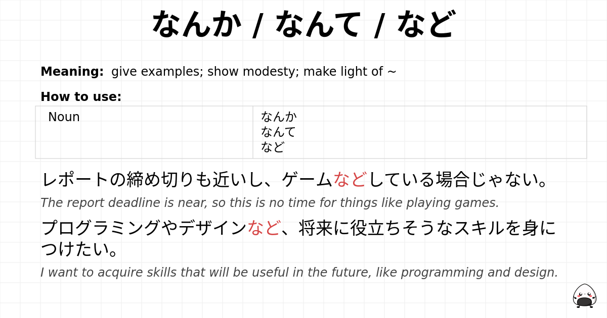 なんか / なんて / など flashcard