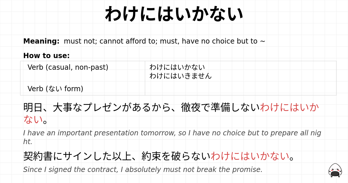 わけにはいかない flashcard