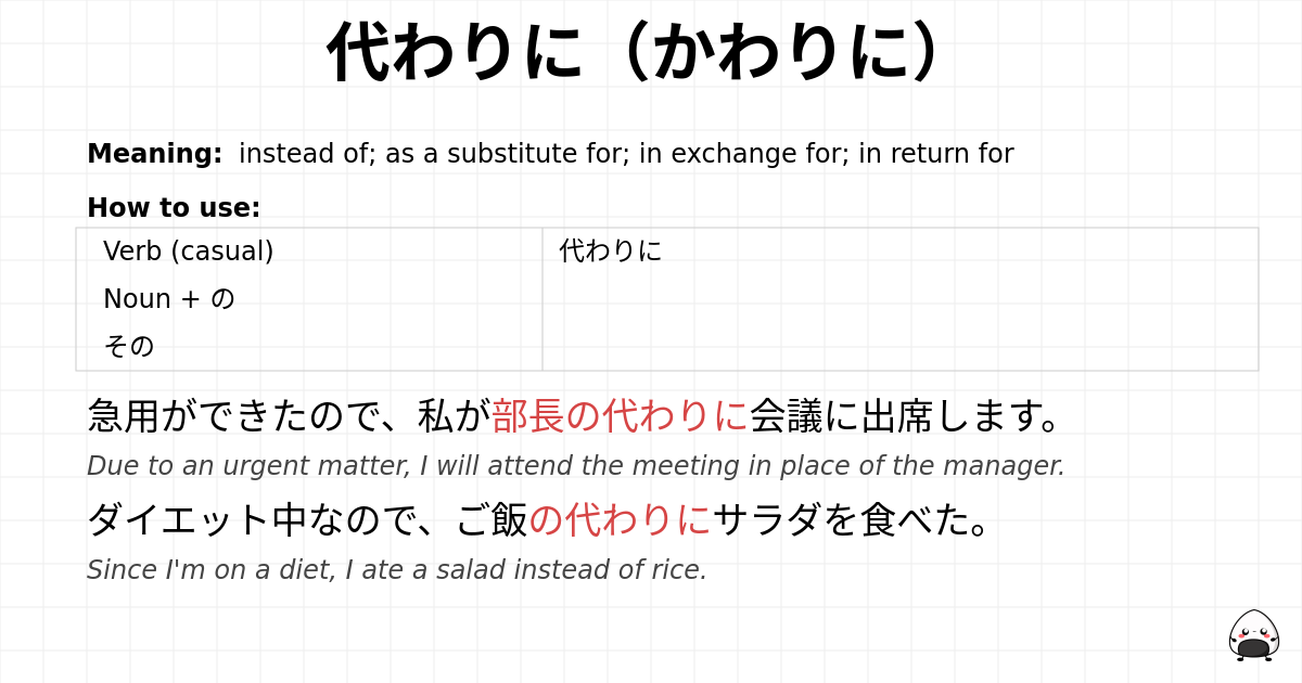代わりに（かわりに） flashcard