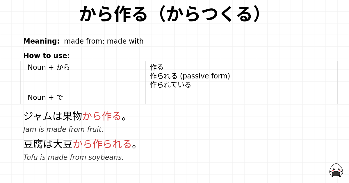 JLPT N4 Grammar: から作る(からつくる) - jlpt.amgidex.com