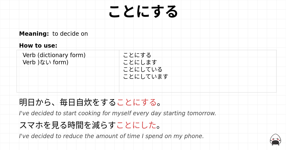 JLPT N4 Grammar: ことにする - jlpt.amgidex.com