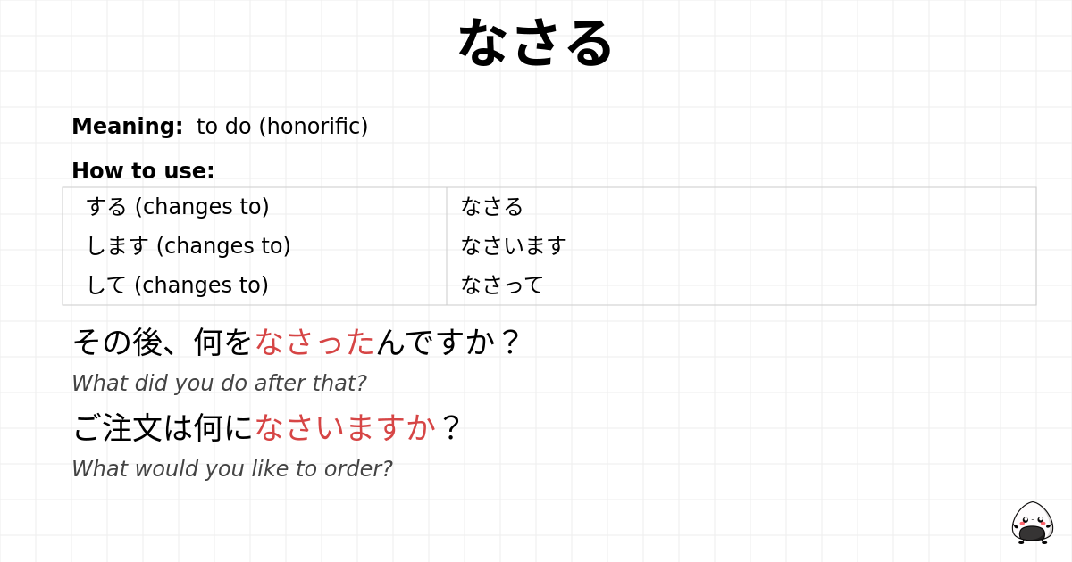 JLPT N4 Grammar: なさる - jlpt.amgidex.com