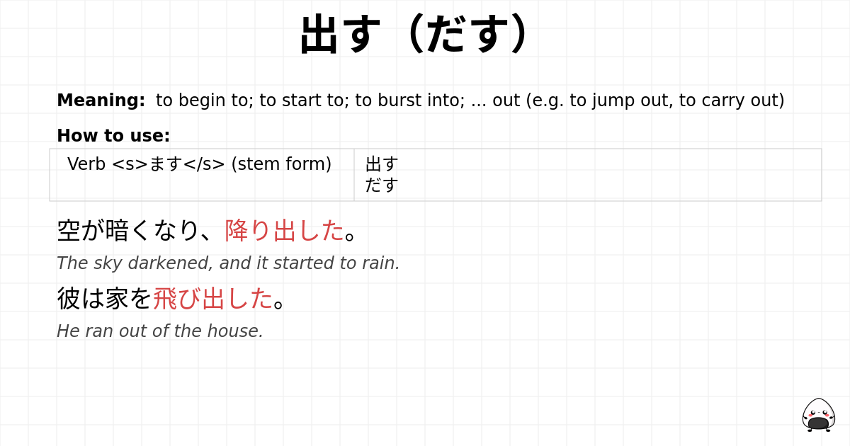 JLPT N4 Grammar: 出す（だす） - jlpt.amgidex.com