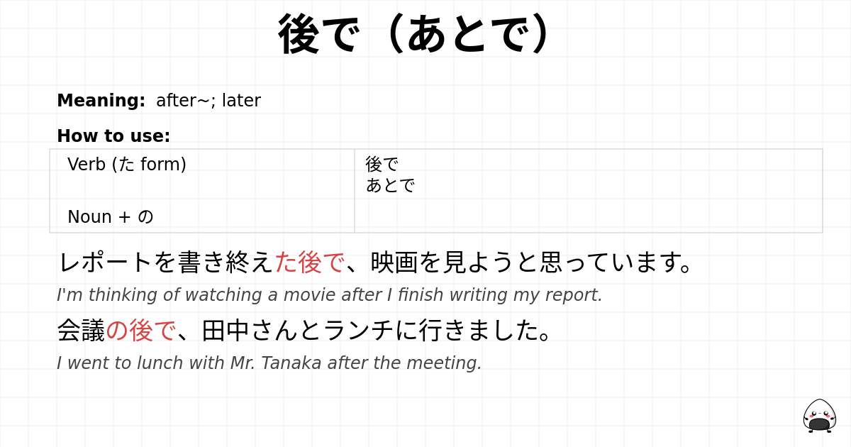 JLPT N4 Grammar: 後で（あとで） - jlpt.amgidex.com